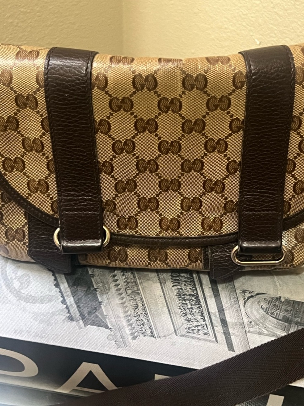 Gucci Beige and Dark Brown Monogram Messenger Bag - Picture 2 of 8